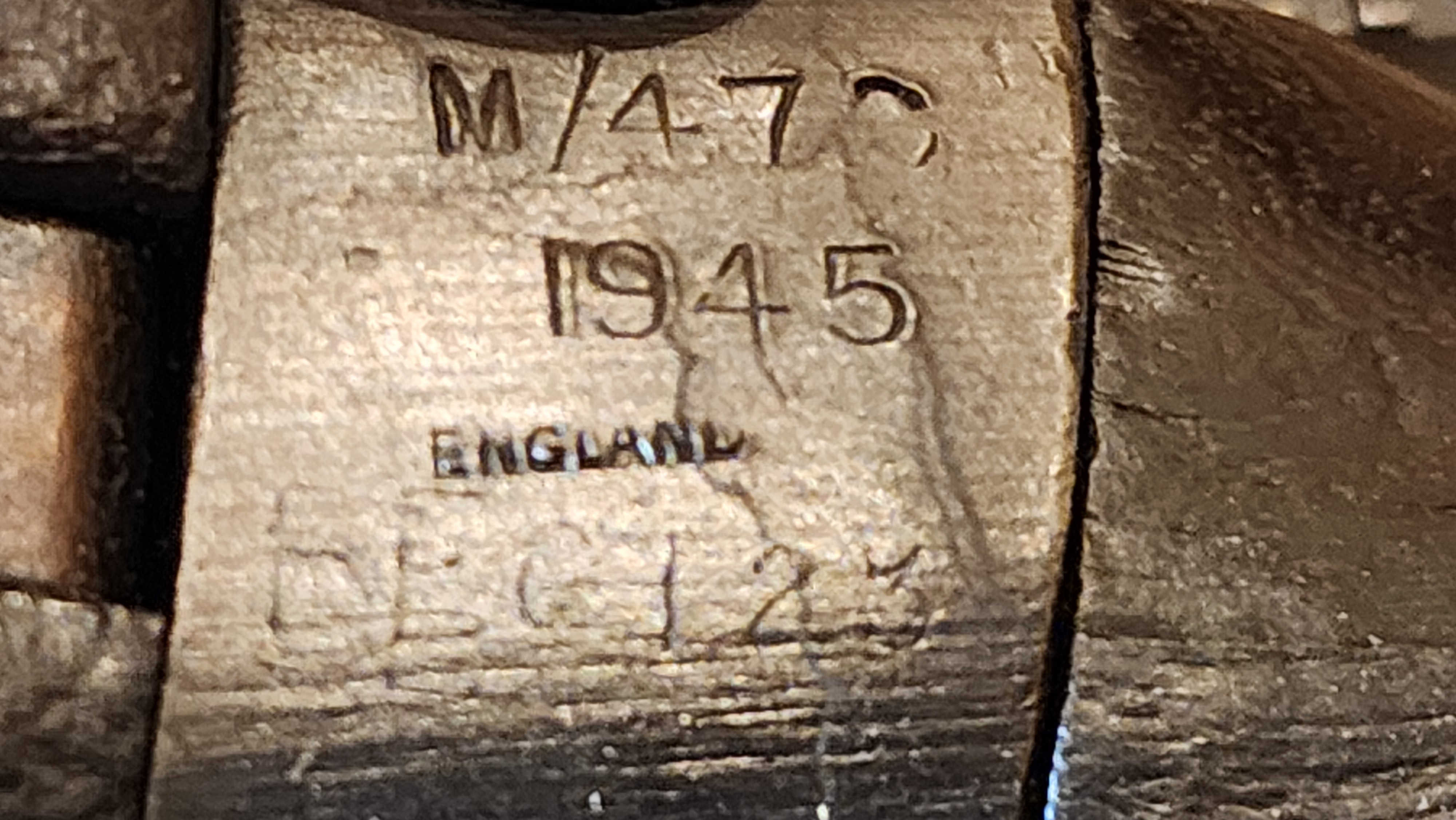 Butt socket markings M47C 1945 ENGLAND and serial BE0123