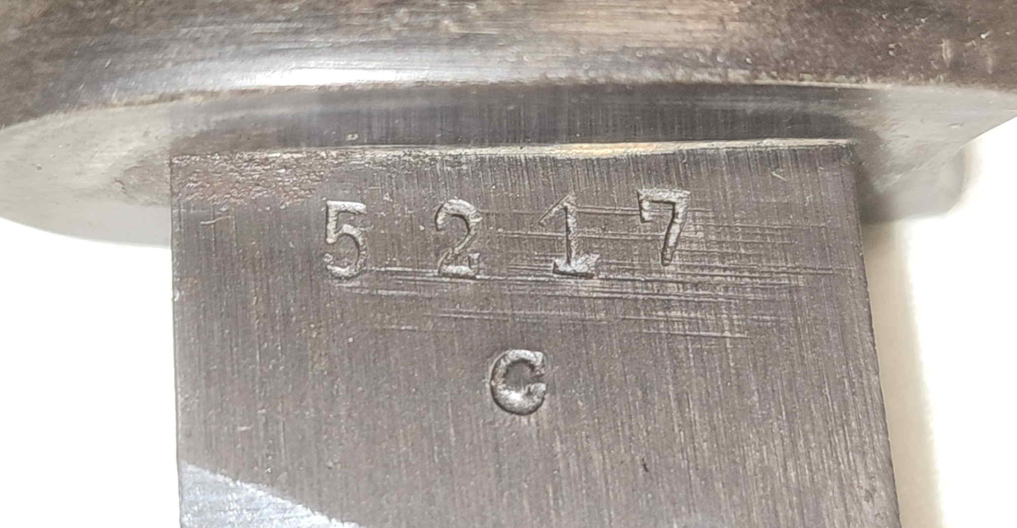 Serial number 5217 c on the ricasso of the S84/98 III bayonet