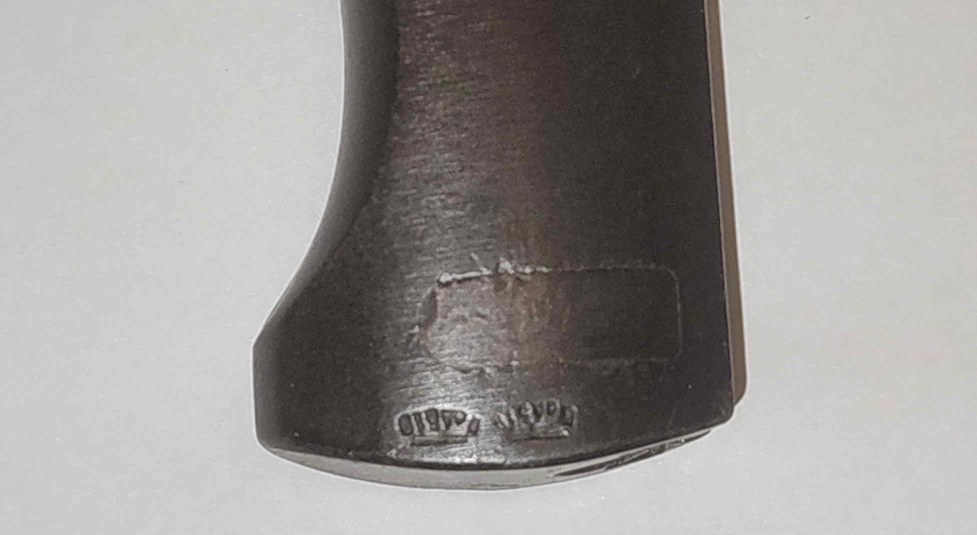 Two German Waffenamt acceptance stamps on the pommel of the S84/98 III bayonet