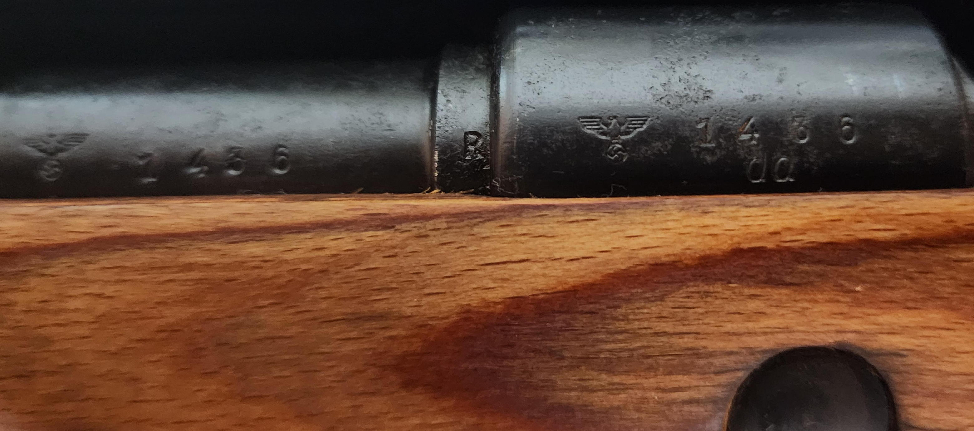 Acceptance and inspector markings close-up, including Waffenamt stamp (WaA655) and serial number detail