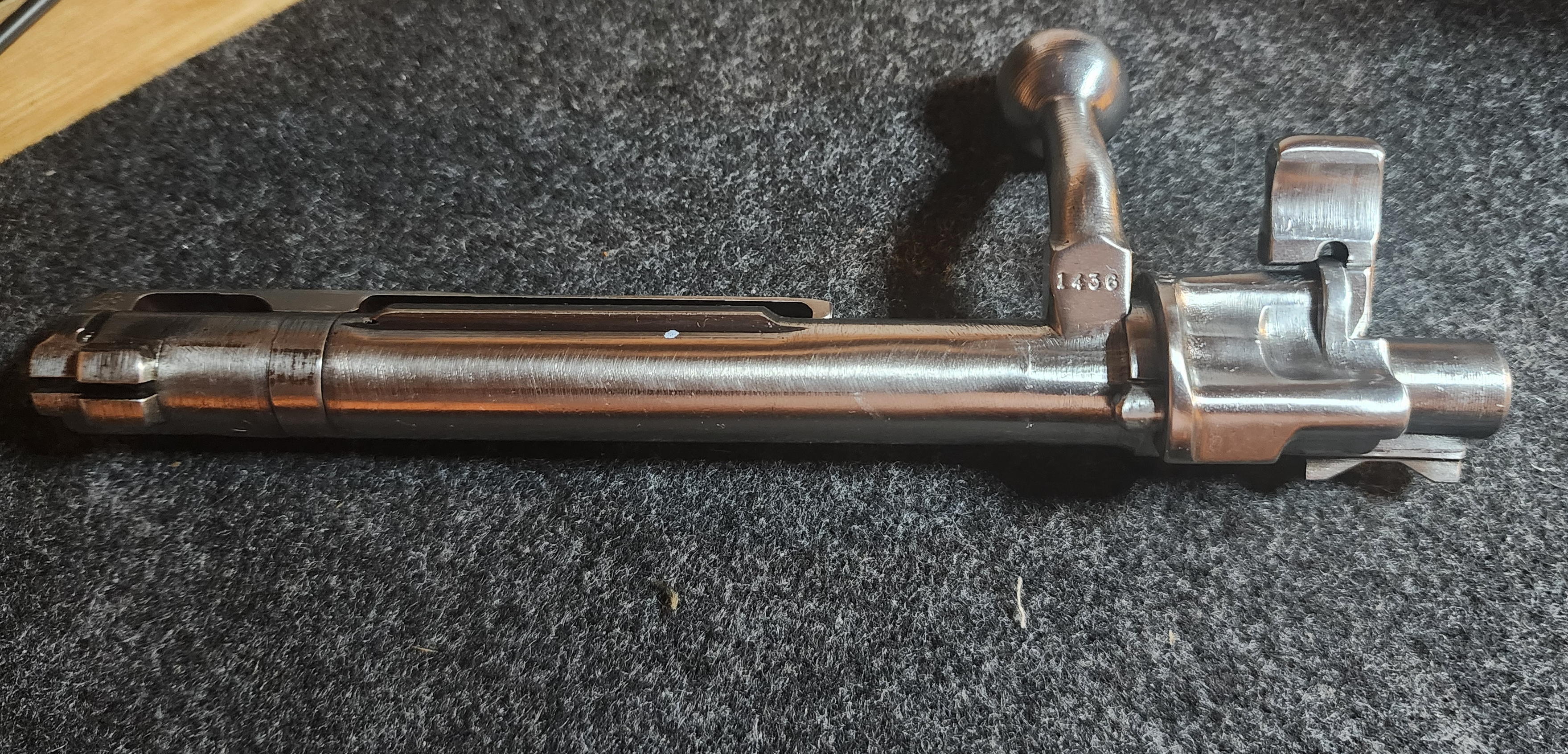 Mauser factory and inspection stamps close-up on metalwork, including WaA655