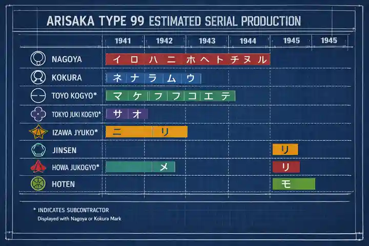 Arisaka Type 99 estimated serial production chart