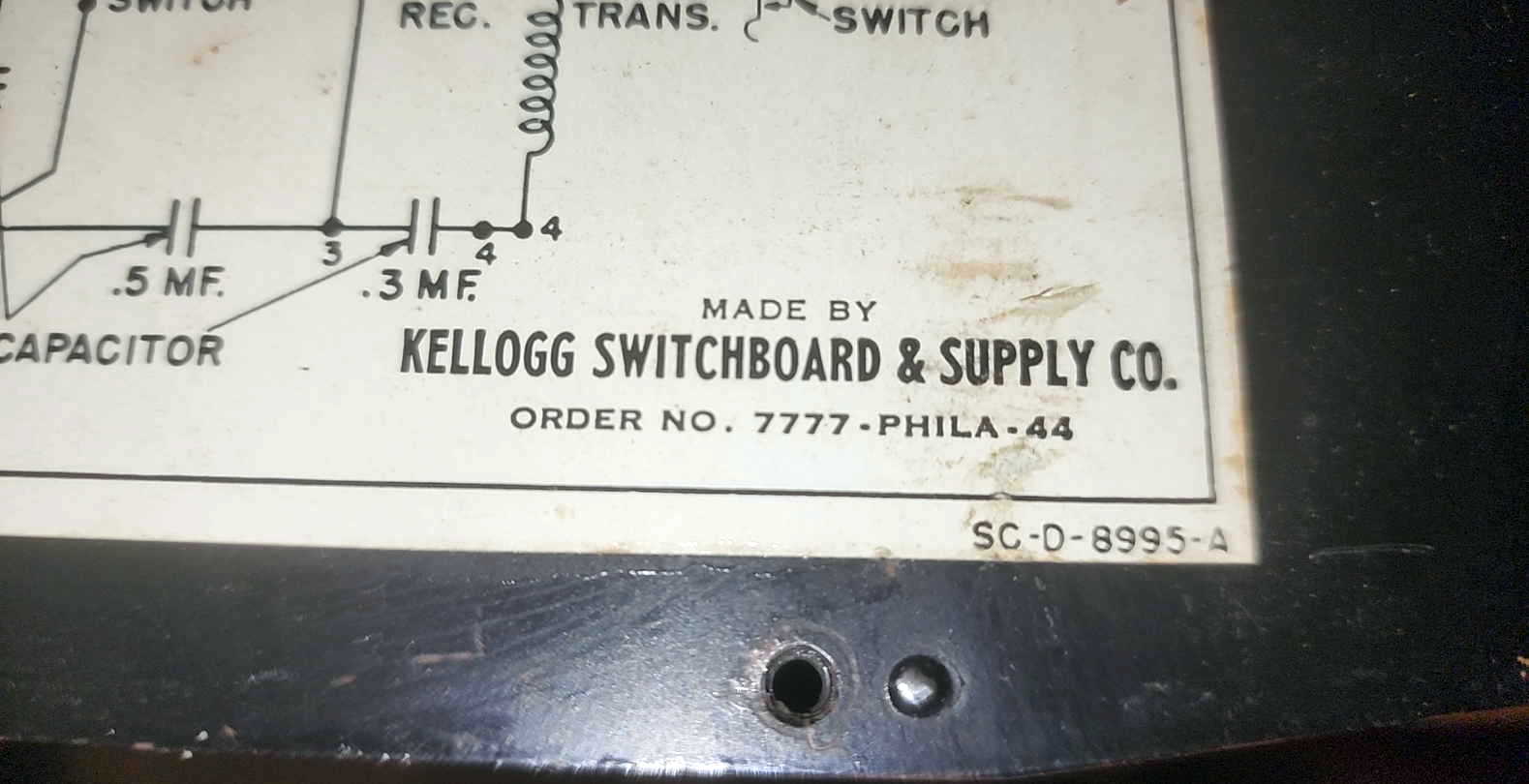 Close-up detail of the Kellogg schematic plate area showing maker line and order number