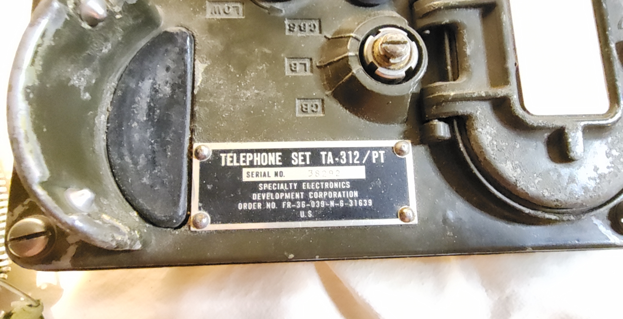 TA-312/PT identification plate for Specialty Electronics Development Corporation serial number 38292