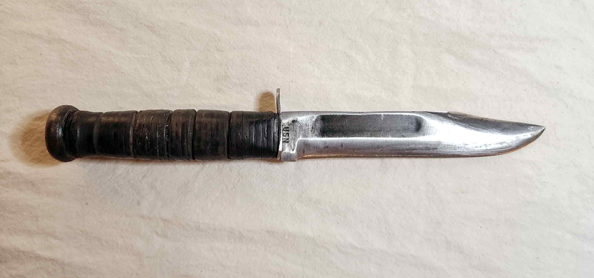 Opposite side of the World War II U.S. Navy Mark 2 knife showing the USN marking