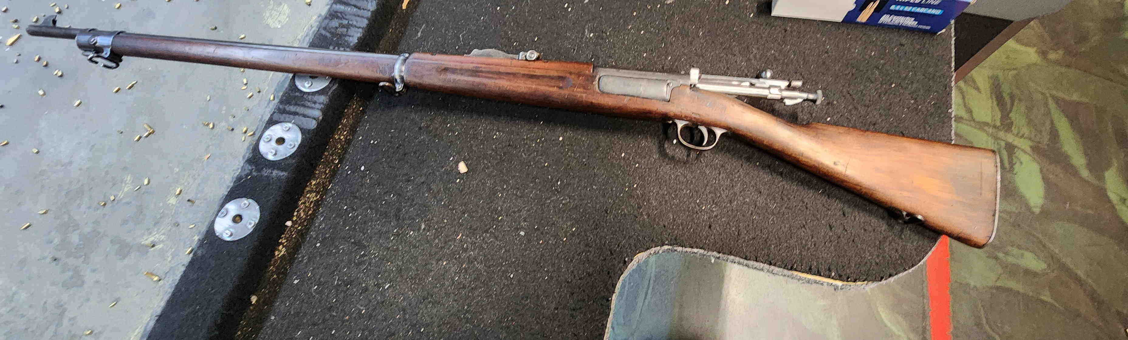 Krag rifle on bench, right-side view showing overall configuration